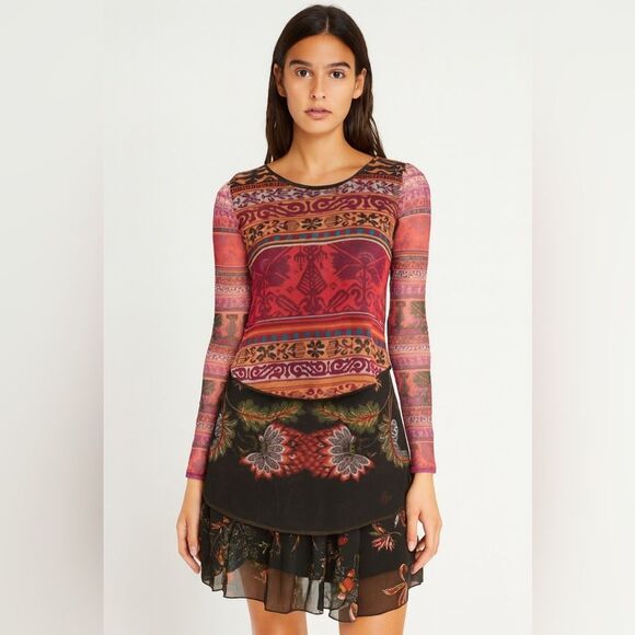 Desigual Tiered Layered Long Sleeve Dress Multicolor Print NWT Size S - Picture 3 of 13